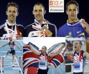 yapboz David Greene 400m engelli şampiyonu, Rhys Williams ve Stanislav Melnykov (2 ve 3) Avrupa Atletizm Şampiyonası&#039;nda Barcelona 2010